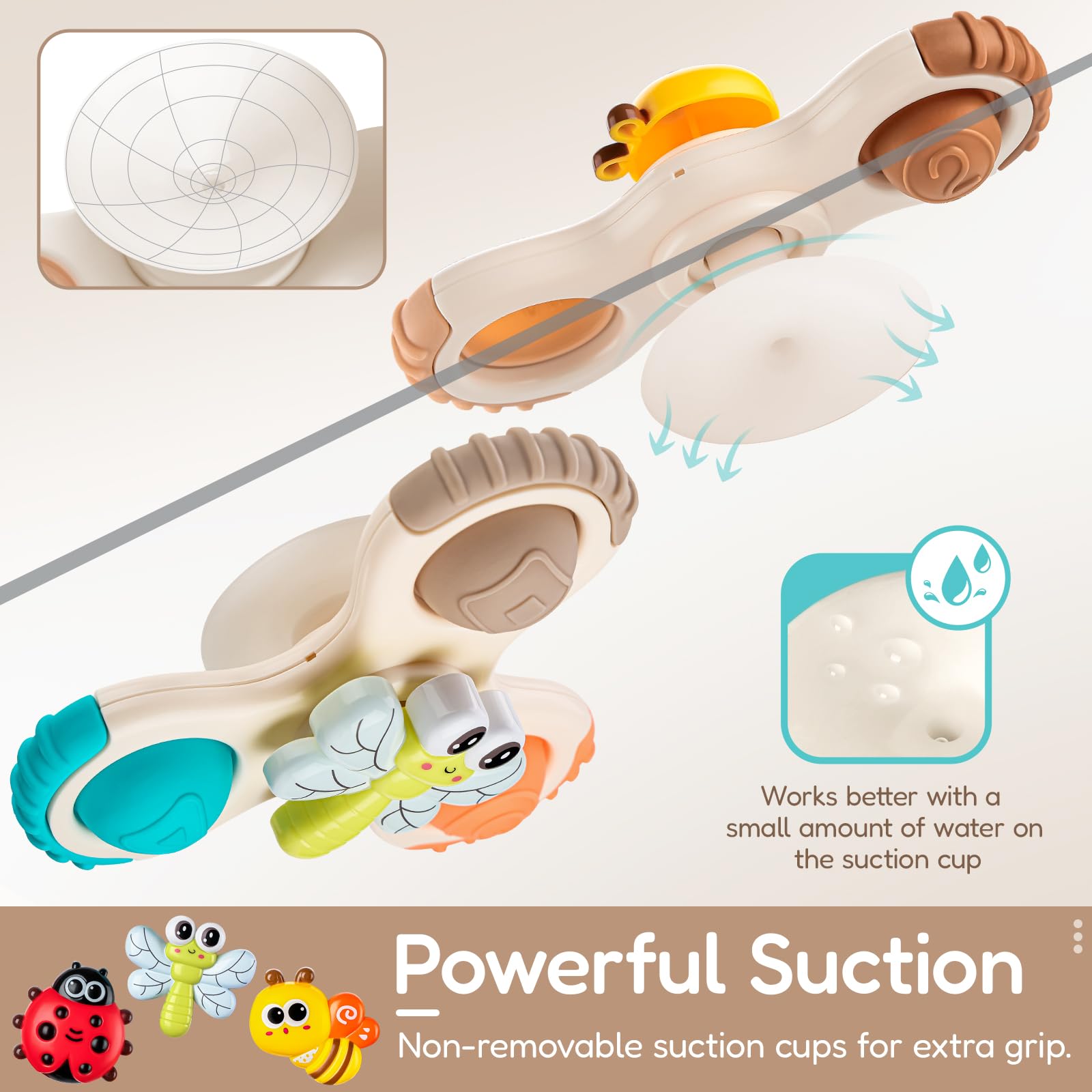 ALASOU 3-Piece Pop Suction Cup Spinner Toys for Babies 12-36 Months – Sensory Spinning Tops for Travel, Bath & High Chair