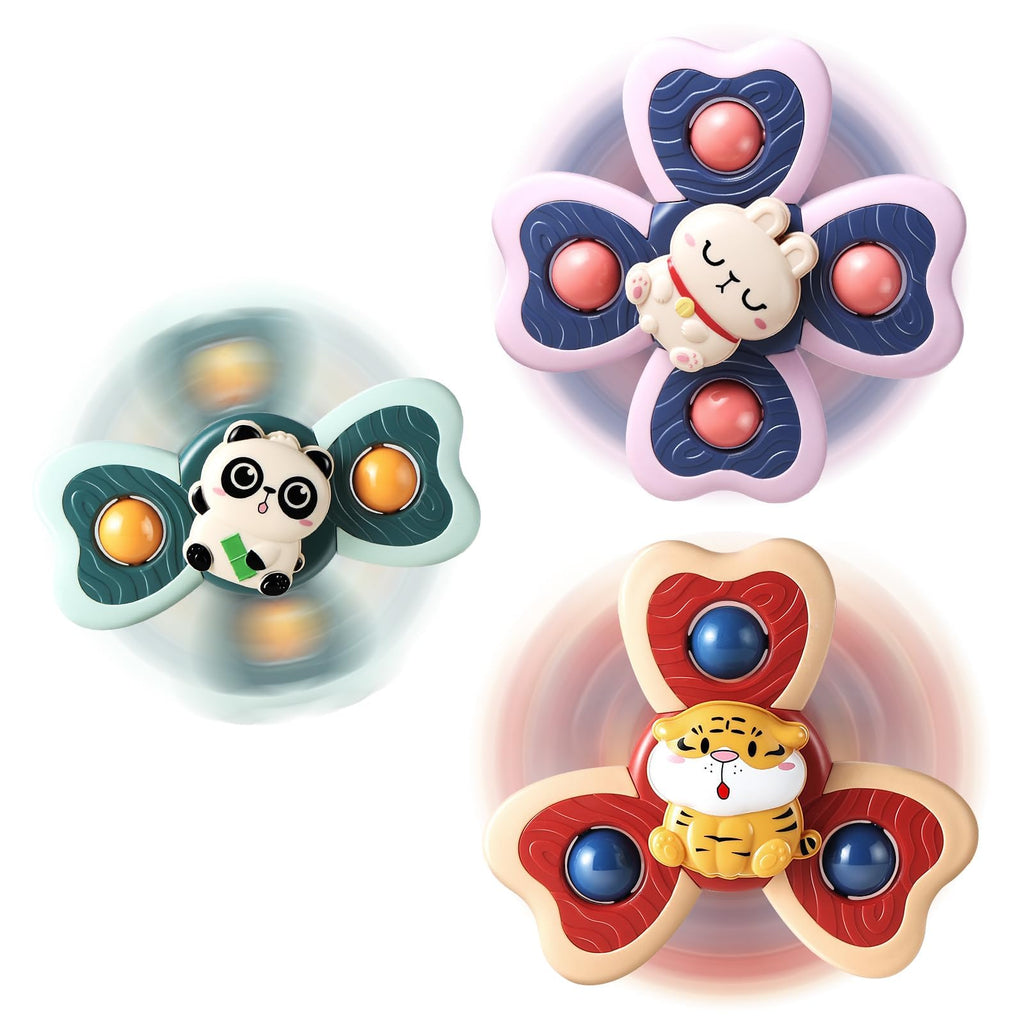 ALASOU 3-Piece Suction Cup Spinner Toys for Toddlers 1-3 Years | Spinning Tops for Bath, Travel & Sensory Play