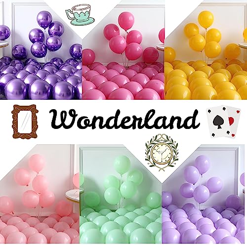 Alice in Wonderland Balloon Garland Arch Kit – 163pc Purple Pink Rainbow & Chessboard Foil Balloons for Onederland Birthday and Tea Party Decor