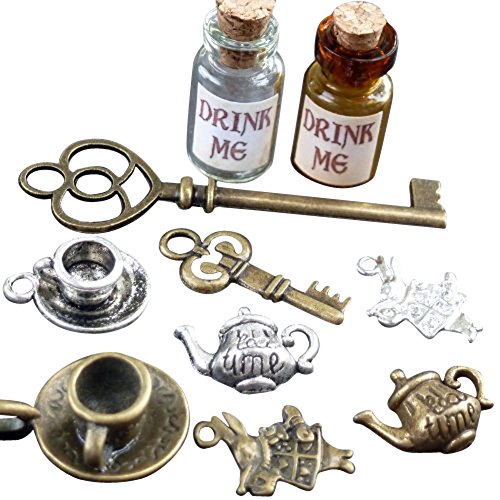 Alice in Wonderland Potion Bottles with Corks – 6-10pc Party Favors & DIY Jewelry Charms
