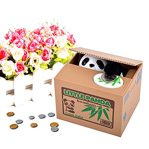 ALIMITOPIA Vocal Mischief Stealing Coin Bank - Cartoon Panda Piggy Bank, Holds 40 Coins, Requires 2 AA Batteries
