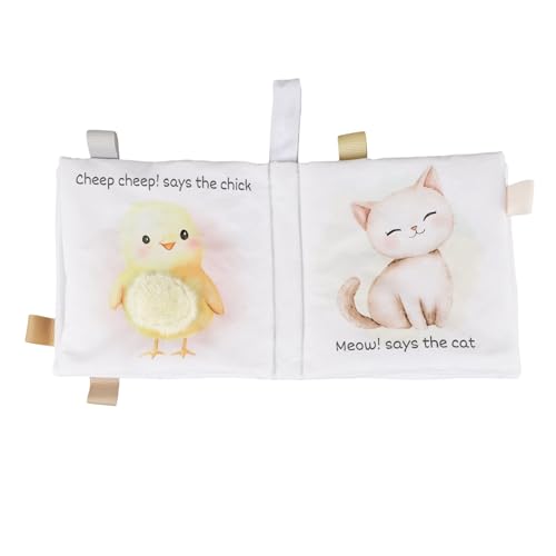 Ali+Oli Baby Cloth Book – Soft Sensory Crinkle Toy with Taggies for Infants 0–12 Months, Farm Animal Theme