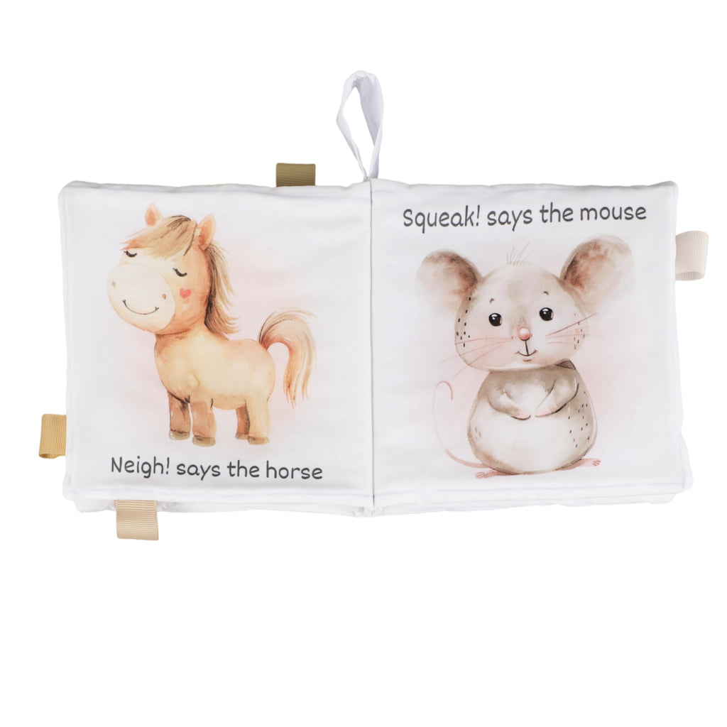 Ali+Oli Baby Cloth Book – Soft Sensory Crinkle Toy with Taggies for Infants 0–12 Months, Farm Animal Theme
