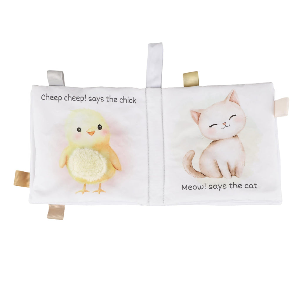 Ali+Oli Baby Cloth Book – Soft Sensory Crinkle Toy with Taggies for Infants 0–12 Months, Farm Animal Theme