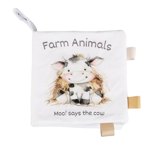 Ali+Oli Baby Cloth Book – Soft Sensory Crinkle Toy with Taggies for Infants 0–12 Months, Farm Animal Theme