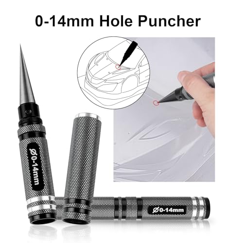 AllinRC RC Body Reamer Hole Puncher Combo Set – 0-14mm Adjustable Reamer, Straight & Curved Scissors (Black)