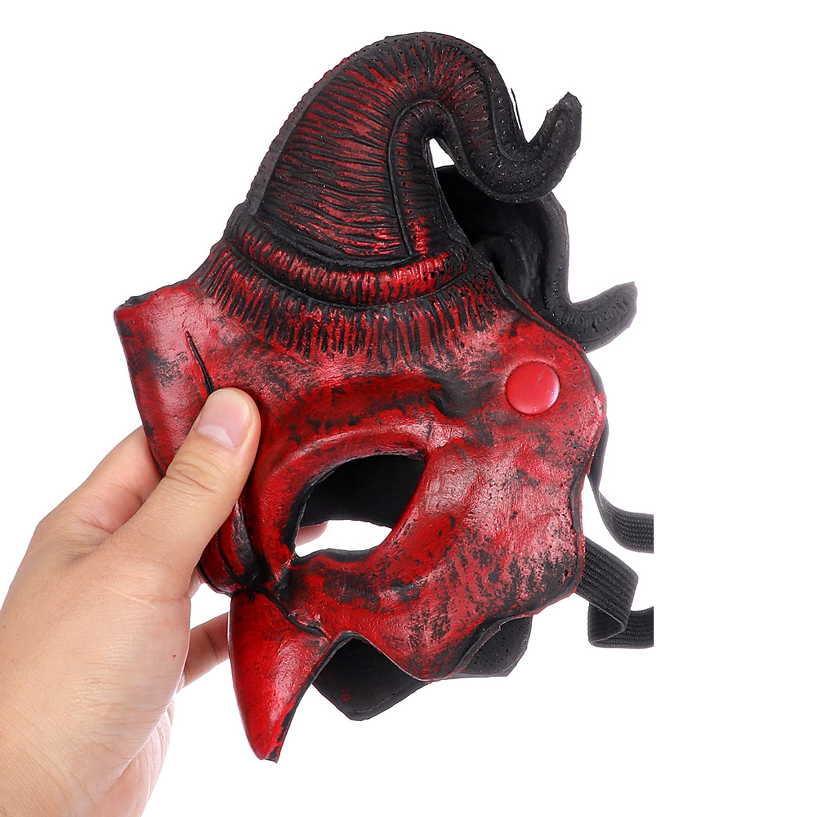 Alodidae Demon Half Face Mask – Realistic Red Devil with Horns for Halloween