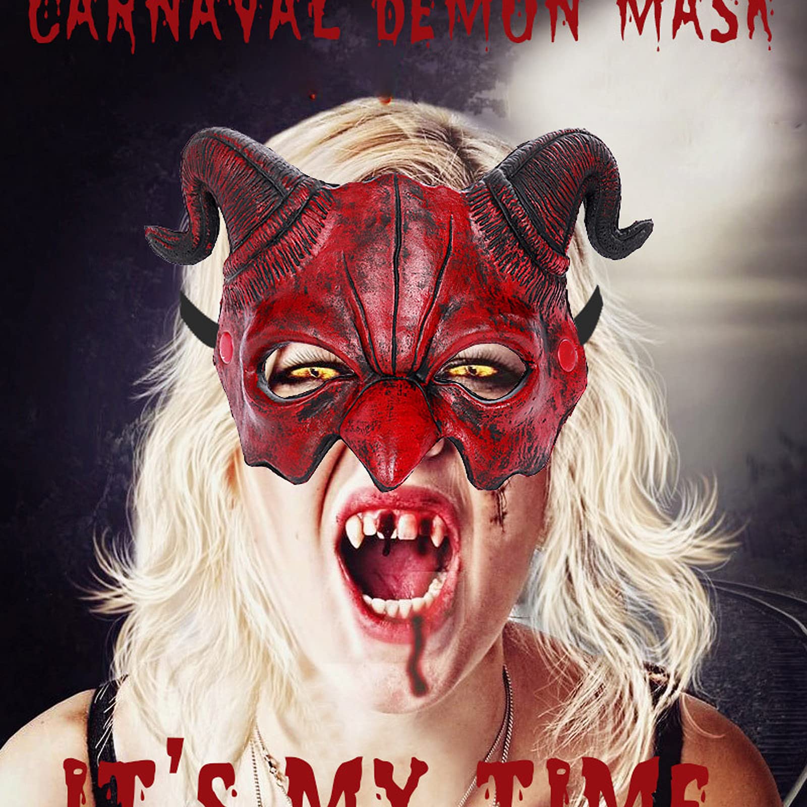 Alodidae Demon Half Face Mask – Realistic Red Devil with Horns for Halloween