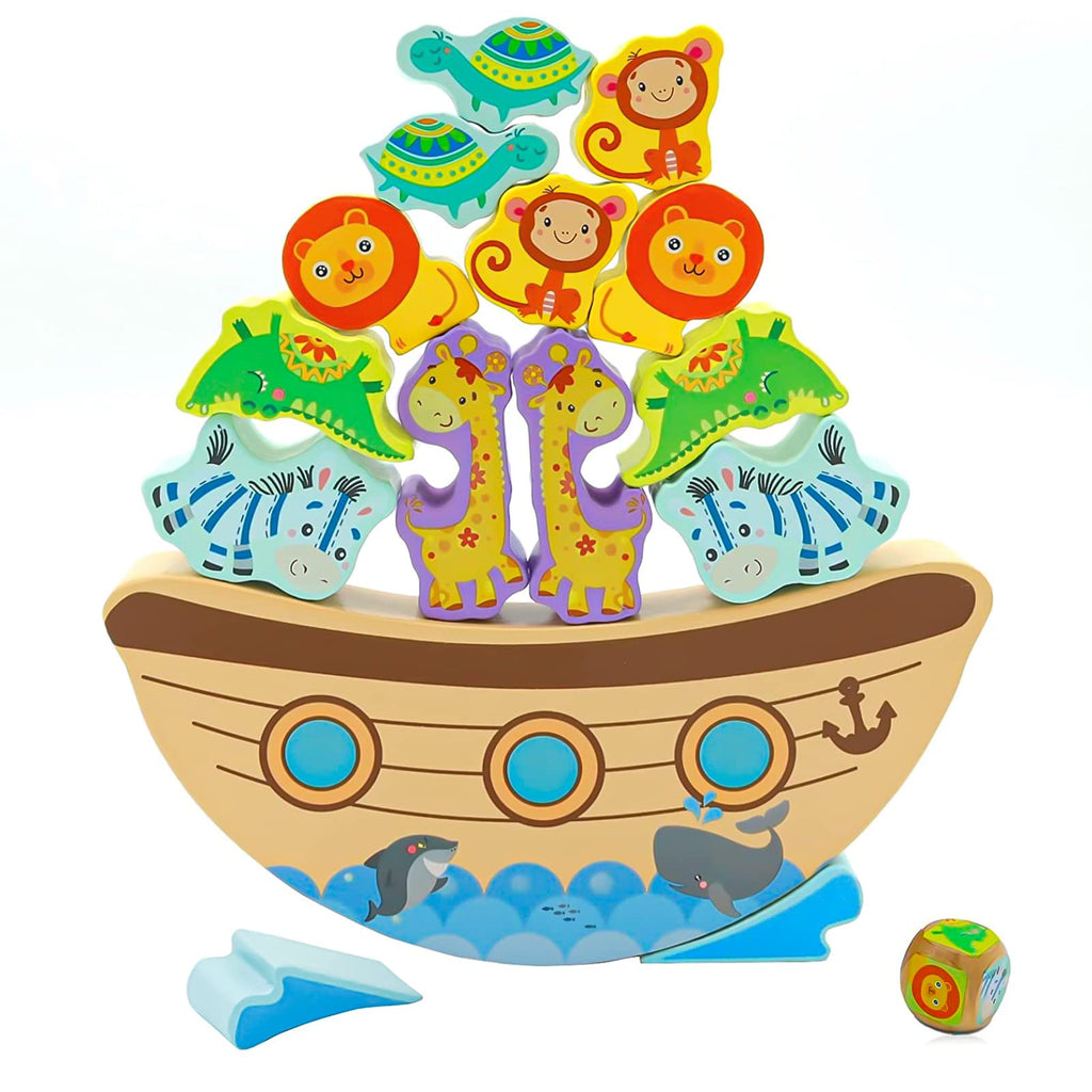 AluAbi Noah's Ark Wooden Balance Stacking Toy – Family Board Game for Kids & Adults