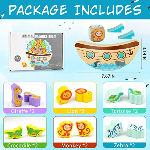 AluAbi Noah's Ark Wooden Balance Stacking Toy – Family Board Game for Kids & Adults