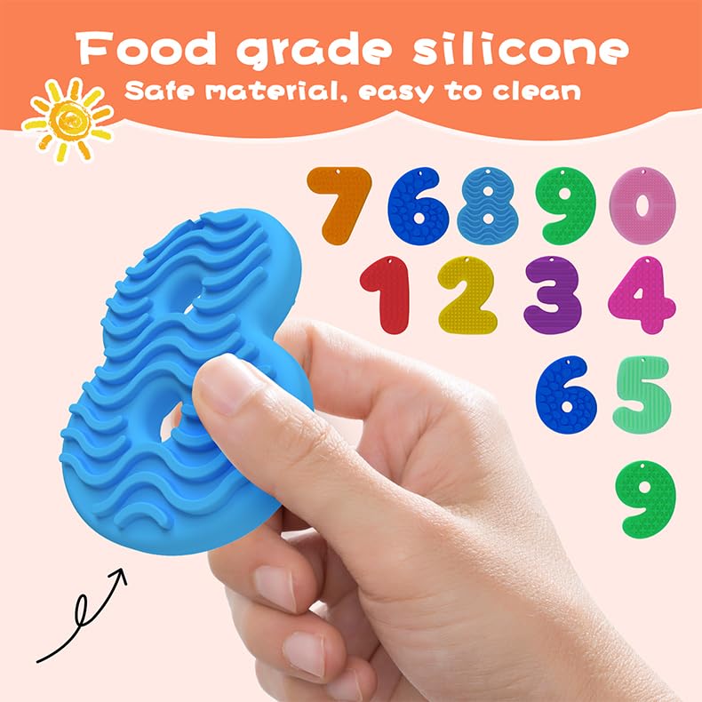 Alxjejo 10-Pack Silicone Number Stones with Keychains – Sensory Fidget Toys for Toddlers, Montessori Math Learning, Quiet ADHD Autism Travel Essentials