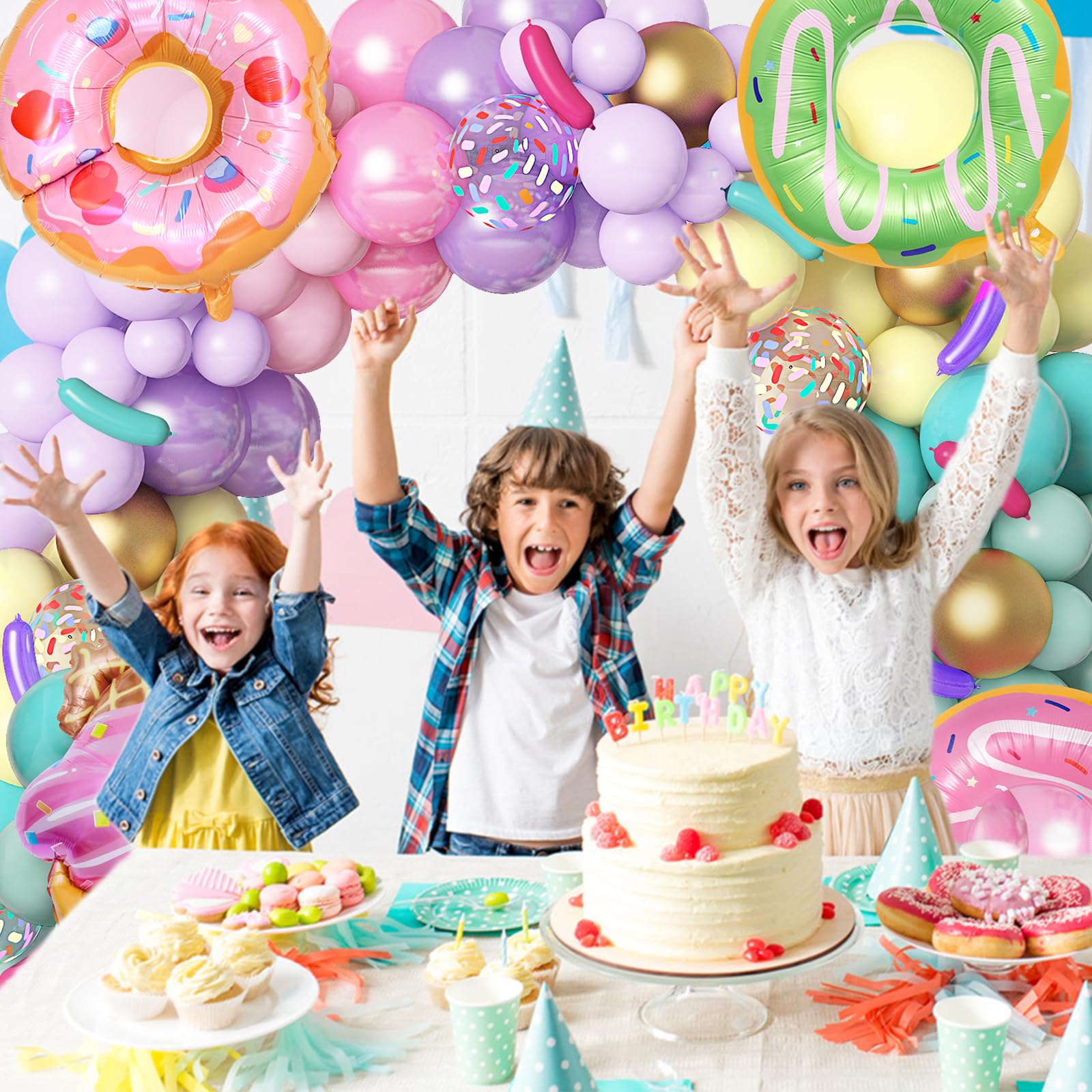 Amandir 139-Piece Pastel Donut Balloon Arch Garland Kit – Sweet One Birthday Party Decorations with Ice Cream & Confetti Balloons