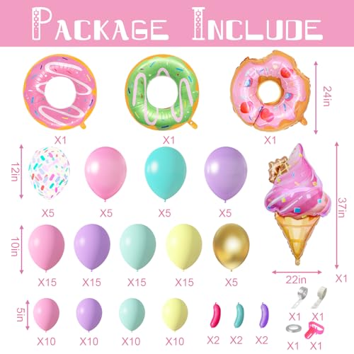 Amandir 139-Piece Pastel Donut Balloon Arch Garland Kit – Sweet One Birthday Party Decorations with Ice Cream & Confetti Balloons
