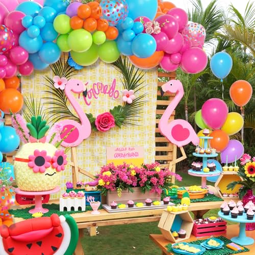 Amandir 153-Piece Tropical Balloon Arch Kit – Hot Pink, Rainbow, Luau Party Decorations