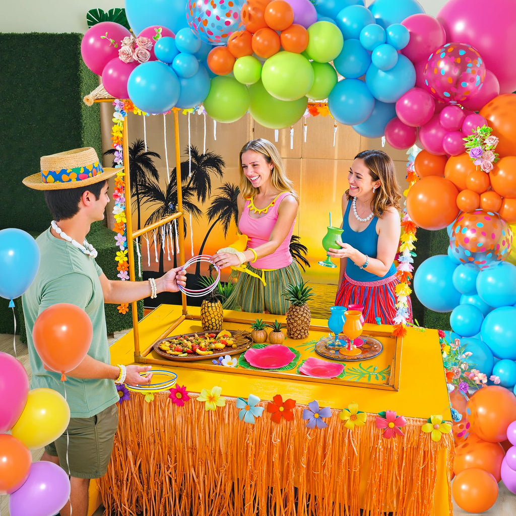Amandir 153-Piece Tropical Balloon Arch Kit – Hot Pink, Rainbow, Luau Party Decorations