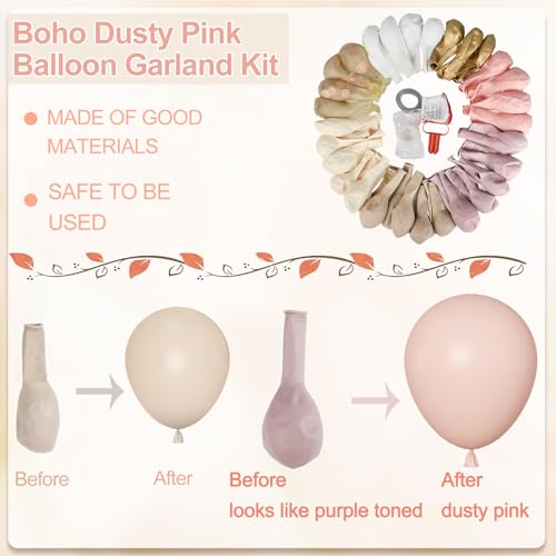 Amandir 173-Piece Boho Dusty Pink Balloon Arch Kit - Neutral Tones with Confetti and Metallic Gold for Baby Showers, Birthdays, and More