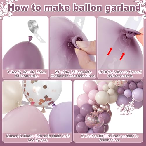 Amandir 173-Piece Dusty Purple Balloon Arch Kit – with Double-Stuffed Pink, White Sand, Lavender & Rose Gold Confetti Balloons for Bridal Showers, Weddings & Birthday Parties