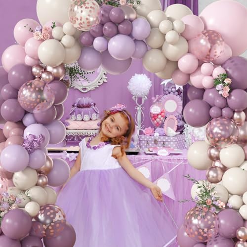 Amandir 173-Piece Dusty Purple Balloon Arch Kit – with Double-Stuffed Pink, White Sand, Lavender & Rose Gold Confetti Balloons for Bridal Showers, Weddings & Birthday Parties