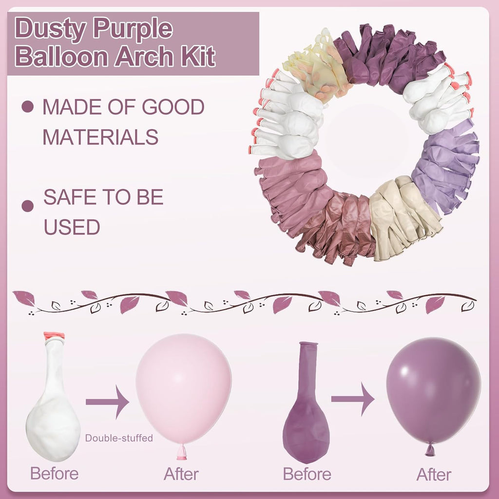 Amandir 173-Piece Dusty Purple Balloon Arch Kit – with Double-Stuffed Pink, White Sand, Lavender & Rose Gold Confetti Balloons for Bridal Showers, Weddings & Birthday Parties