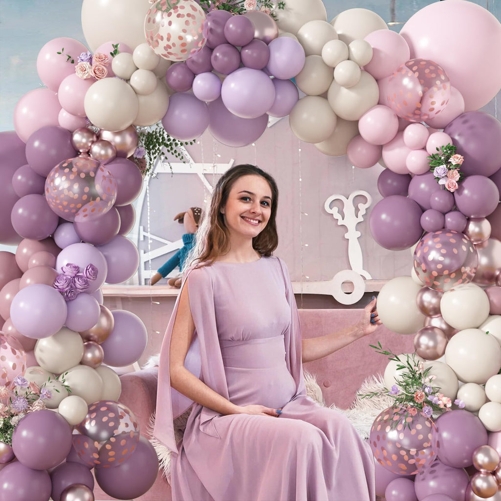 Amandir 173-Piece Dusty Purple Balloon Arch Kit – with Double-Stuffed Pink, White Sand, Lavender & Rose Gold Confetti Balloons for Bridal Showers, Weddings & Birthday Parties