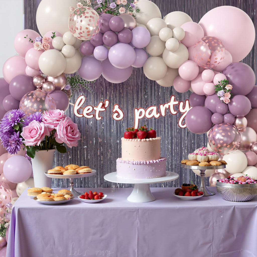 Amandir 173-Piece Dusty Purple Balloon Arch Kit – with Double-Stuffed Pink, White Sand, Lavender & Rose Gold Confetti Balloons for Bridal Showers, Weddings & Birthday Parties