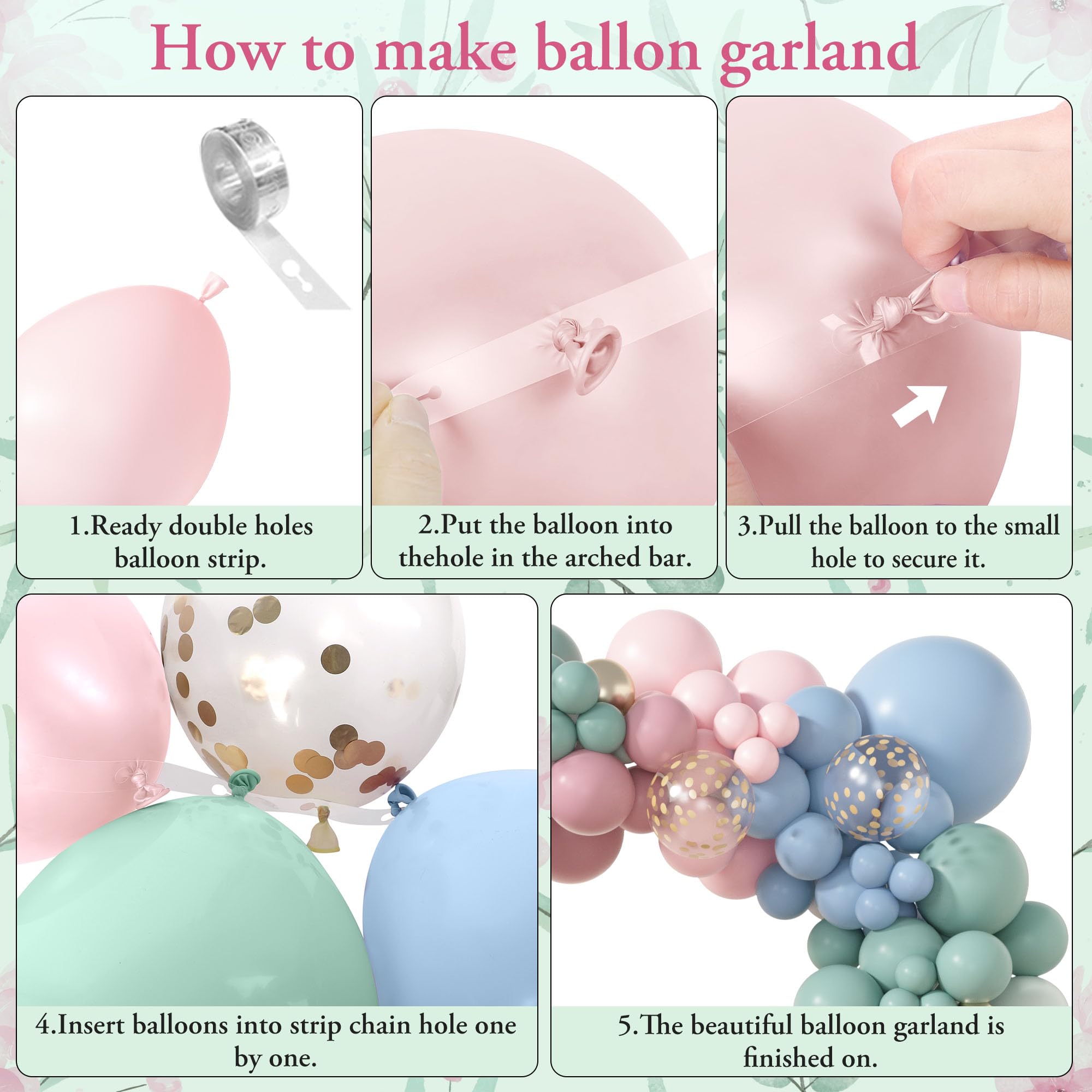 Amandir 173-Piece Pastel Balloon Arch Kit – Dusty Pink, Blue, Green & Gold Confetti for Baby Showers & Gender Reveals