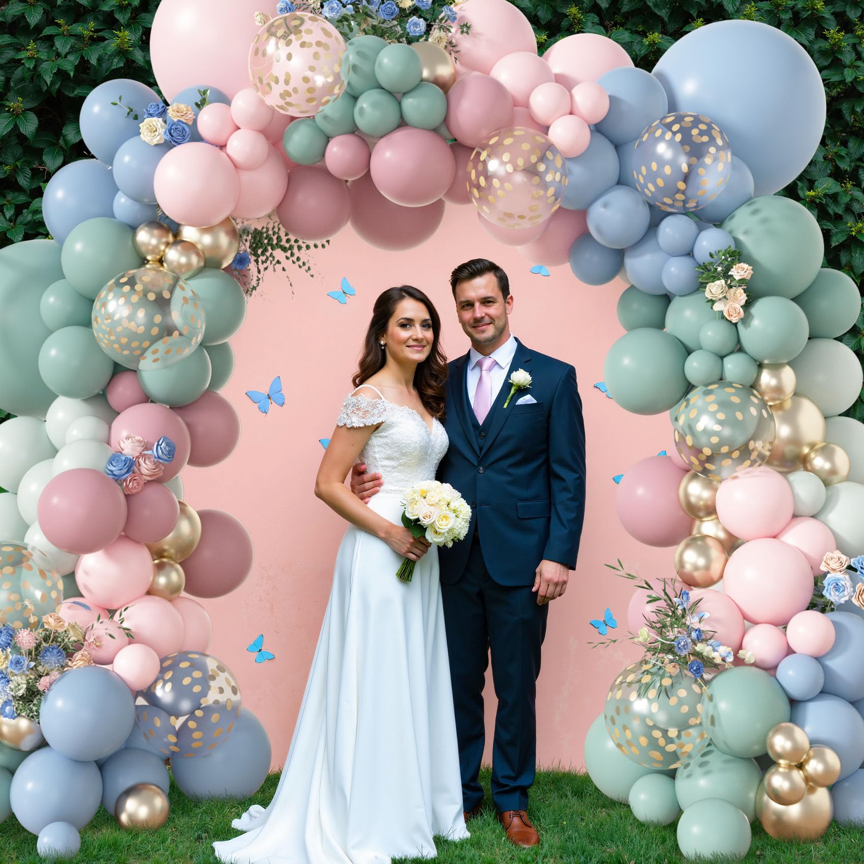 Amandir 173-Piece Pastel Balloon Arch Kit – Dusty Pink, Blue, Green & Gold Confetti for Baby Showers & Gender Reveals