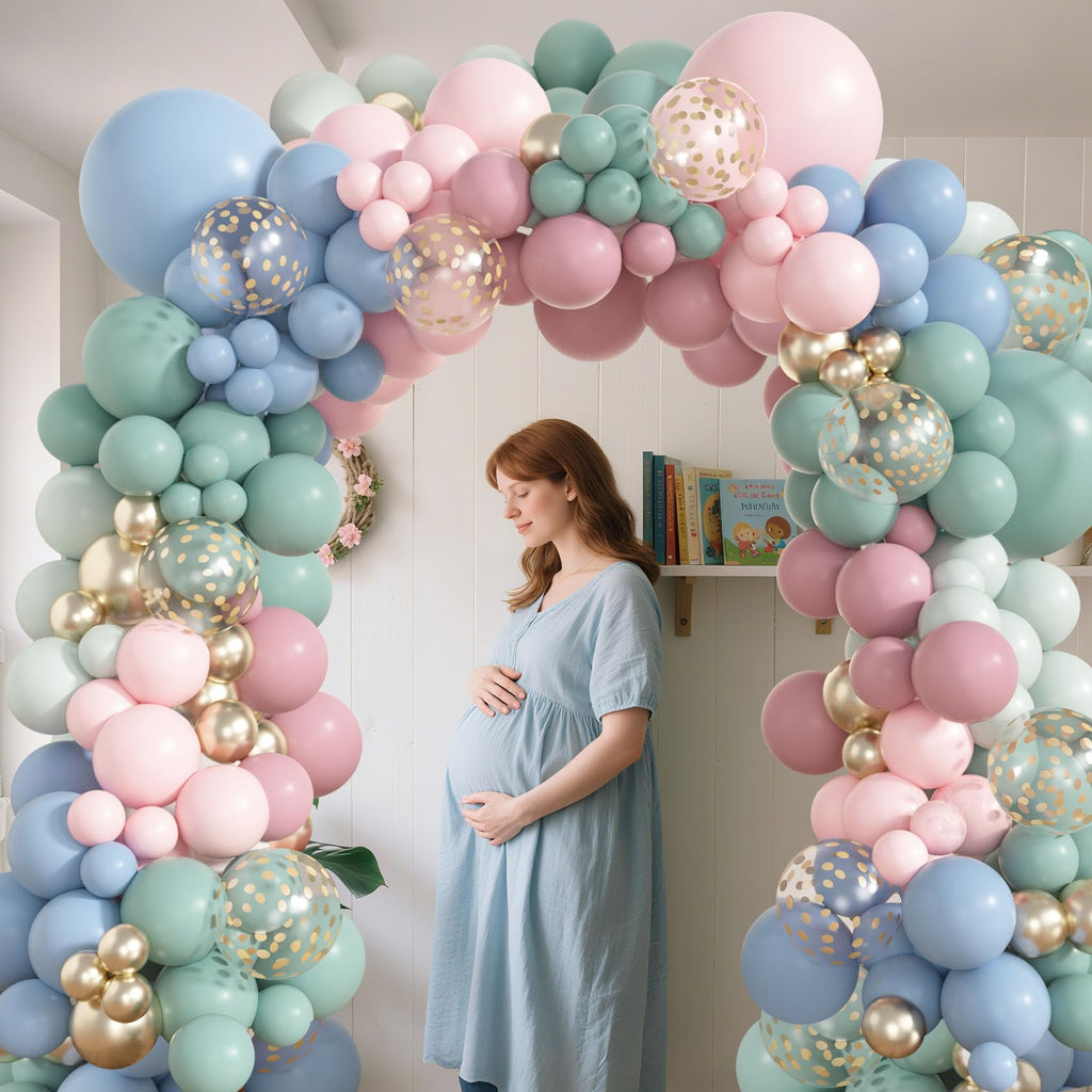 Amandir 173-Piece Pastel Balloon Arch Kit – Dusty Pink, Blue, Green & Gold Confetti for Baby Showers & Gender Reveals