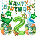Amandir Dinosaur 2nd Birthday Party Decorations - 47 Piece Dino Balloon Set with Foil Number 2, Banner, and Swirls