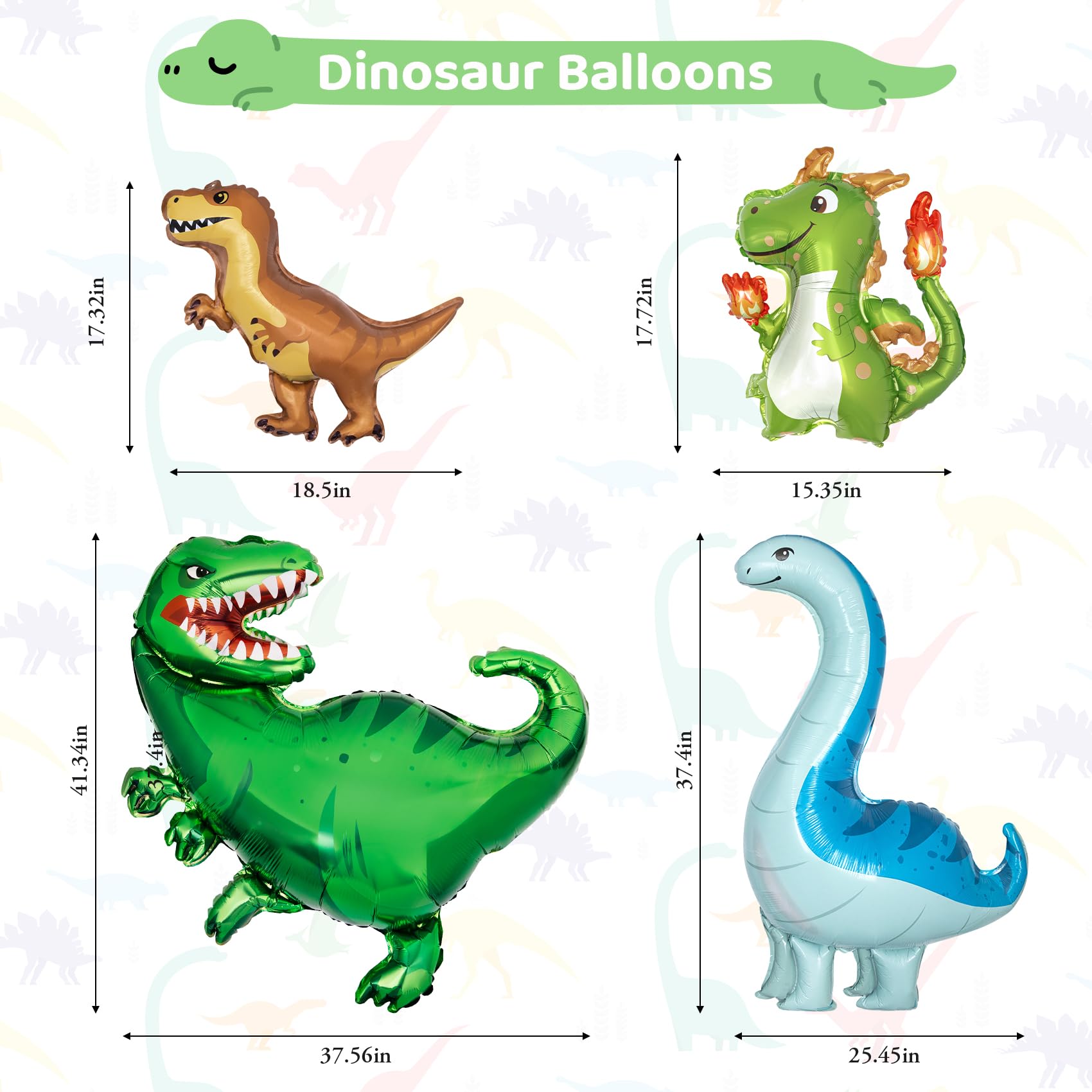 Amandir Dinosaur 2nd Birthday Party Decorations - 47 Piece Dino Balloon Set with Foil Number 2, Banner, and Swirls