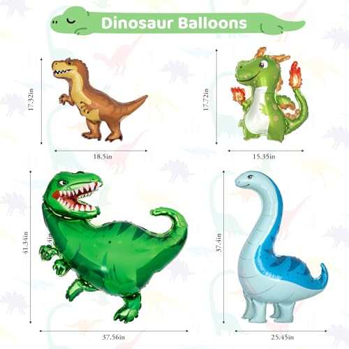 Amandir Dinosaur 2nd Birthday Party Decorations - 47 Piece Dino Balloon Set with Foil Number 2, Banner, and Swirls