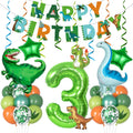 Amandir Dinosaur 3rd Birthday Party Decorations – 47-Piece Foil Balloon Kit with Number 3, Star, and Hanging Swirls