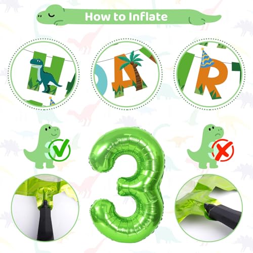 Amandir Dinosaur 3rd Birthday Party Decorations – 47-Piece Foil Balloon Kit with Number 3, Star, and Hanging Swirls