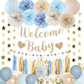 Amandir Dusty Blue Baby Shower Decorations Kit – 51-Piece Set with Banner, Cake Topper, Balloons, and Garland