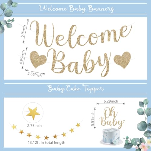 Amandir Dusty Blue Baby Shower Decorations Kit – 51-Piece Set with Banner, Cake Topper, Balloons, and Garland