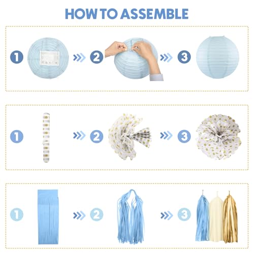 Amandir Dusty Blue Baby Shower Decorations Kit – 51-Piece Set with Banner, Cake Topper, Balloons, and Garland