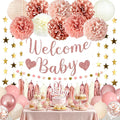 Amandir Dusty Pink Baby Shower Decorations Set – 51 Pieces with Banner, Cake Topper, Balloons & Garlands