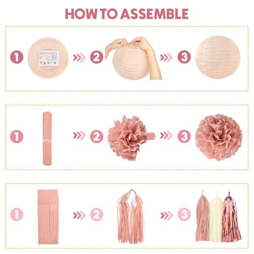 Amandir Dusty Pink Baby Shower Decorations Set – 51 Pieces with Banner, Cake Topper, Balloons & Garlands