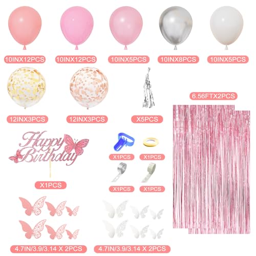 Amandir Pink Birthday Decorations Set - 86 Piece Silver & Pink Party Supplies for Women Girls