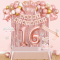 Amandir Sweet 16 Party Decorations for Girls - Rose Gold Birthday Supplies with Balloons, Tablecloth, Crown, Sash, and Butterfly Decor