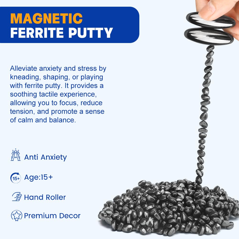 Amarlozn Ferrite Magnetic Putty with Snake Eggs – 300g Fidget Stones & 2 Oval Magnets, Desk Toy for Adults