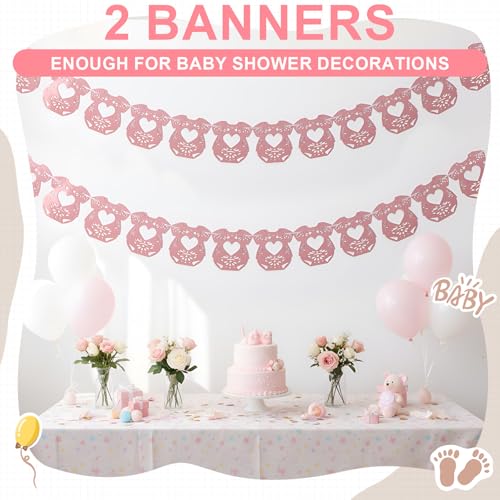 AmazingSpark 2-Pack Papel Picado Baby Shower Banner - Sweet Color, 24 Pcs, Mexican Party Decoration with Hanging String