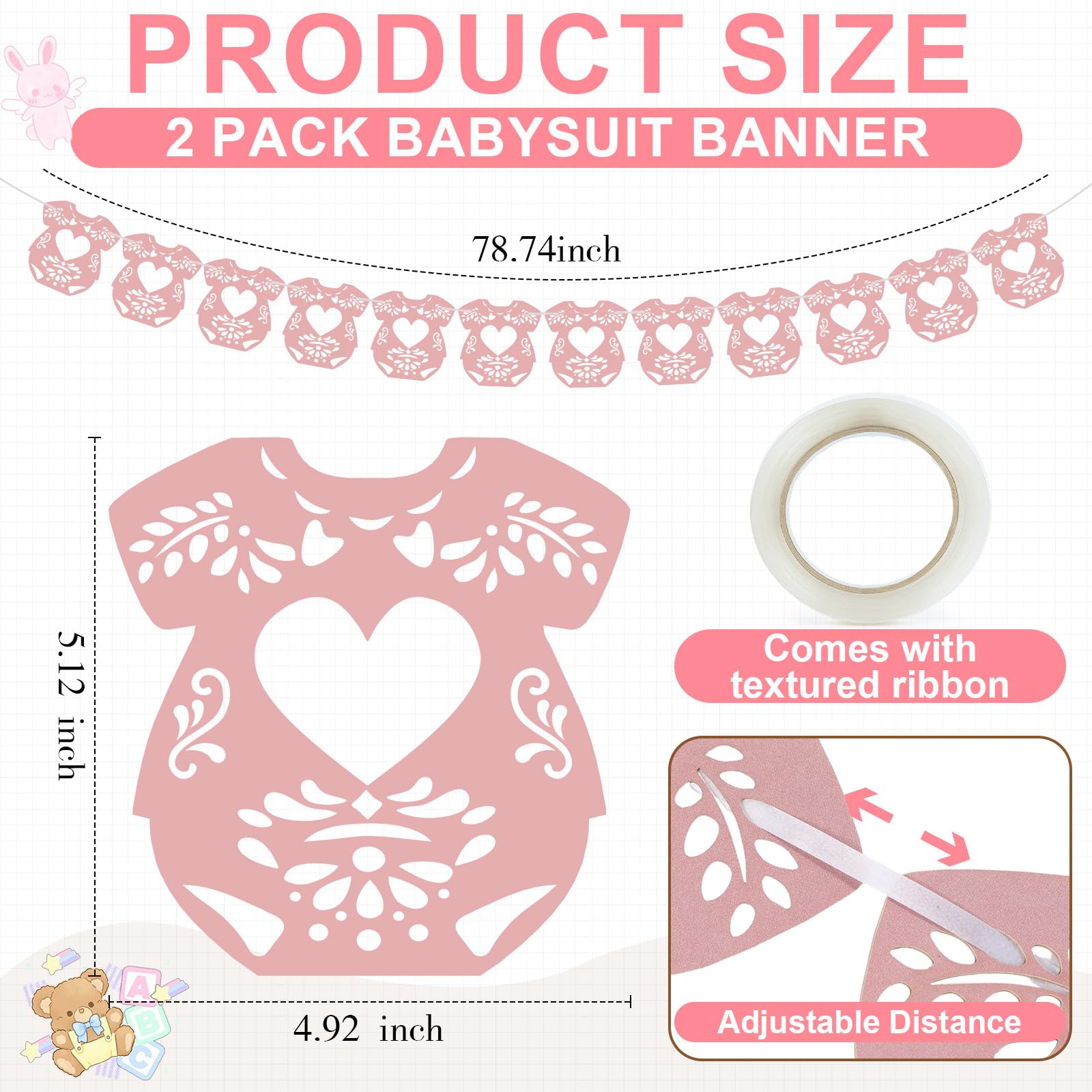 AmazingSpark 2-Pack Papel Picado Baby Shower Banner - Sweet Color, 24 Pcs, Mexican Party Decoration with Hanging String