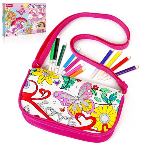 Ambesi Butterfly Coloring Handbag Kit with 12 Washable Markers for Kids 4+