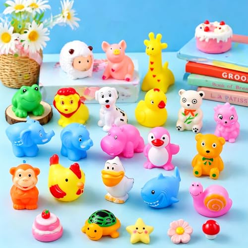 AMENON 24 Pack Animal Squeeze Squishy Toys - Funny Rubber Ducks Bulk Set for Bath, Party Favors, Classroom Prizes, Stress Relief Sensory Toys for Toddlers Kids