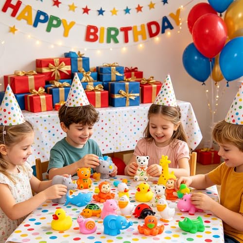 AMENON 24 Pack Animal Squeeze Squishy Toys - Funny Rubber Ducks Bulk Set for Bath, Party Favors, Classroom Prizes, Stress Relief Sensory Toys for Toddlers Kids