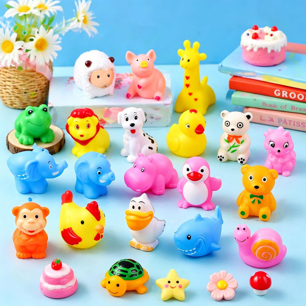 AMENON 24 Pack Animal Squeeze Squishy Toys - Funny Rubber Ducks Bulk Set for Bath, Party Favors, Classroom Prizes, Stress Relief Sensory Toys for Toddlers Kids