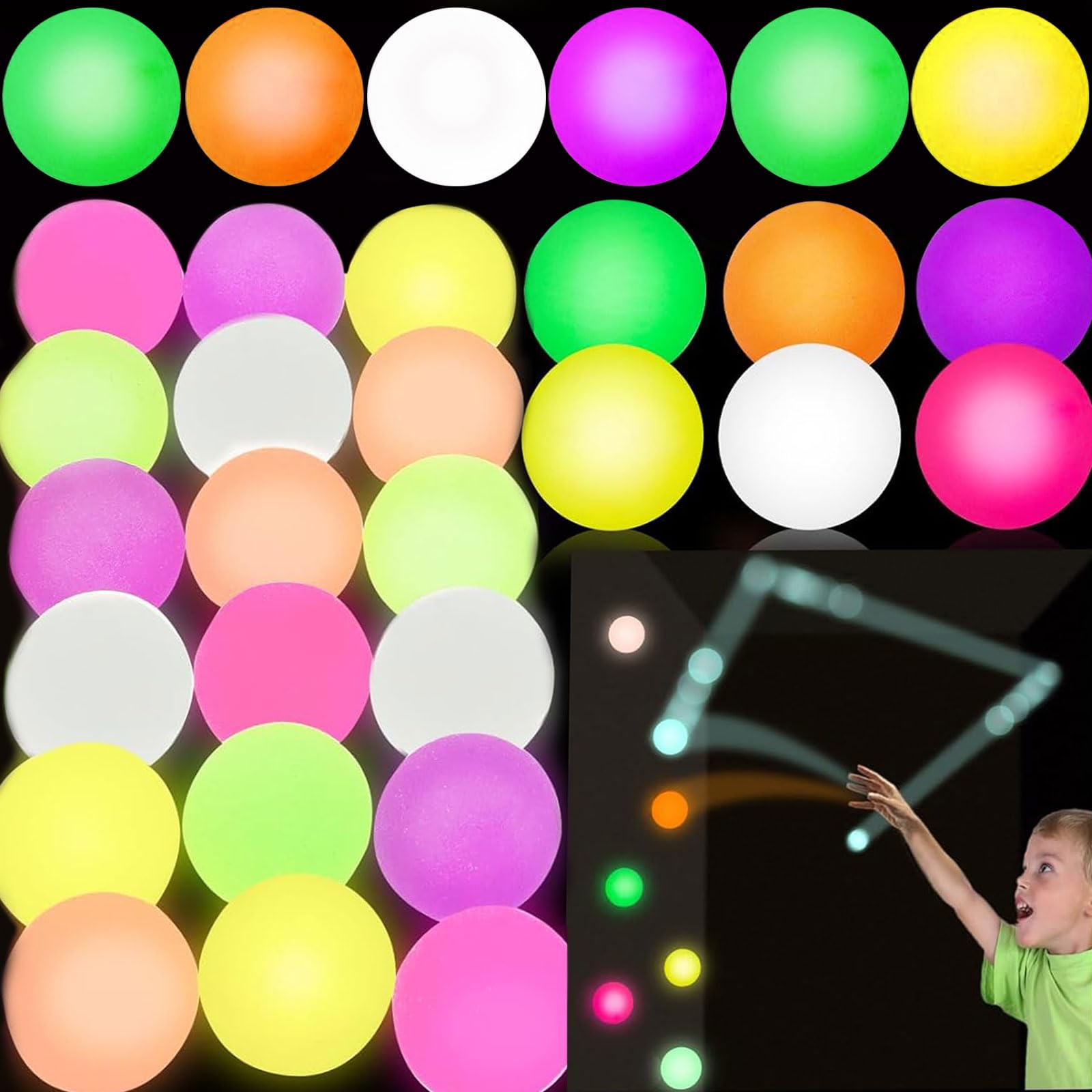 AMENON 24-Pack Glow in the Dark Bouncy Balls - 1.3 Inch High Bounce Rubber Balls for Party Favors, Classroom Prizes, and Goodie Bag Stuffers