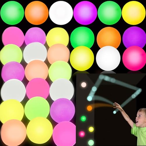 AMENON 24-Pack Glow in the Dark Bouncy Balls - 1.3 Inch High Bounce Rubber Balls for Party Favors, Classroom Prizes, and Goodie Bag Stuffers
