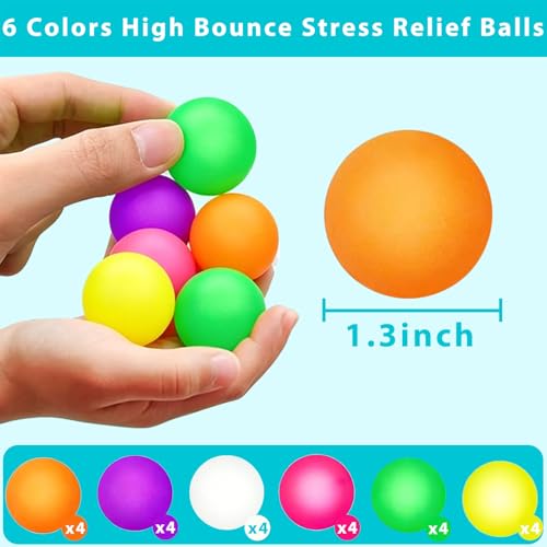 AMENON 24-Pack Glow in the Dark Bouncy Balls - 1.3 Inch High Bounce Rubber Balls for Party Favors, Classroom Prizes, and Goodie Bag Stuffers